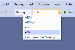 Visual Studio での x86 ビルド構成