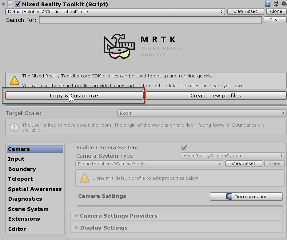 MRTK プロファイルを複製する