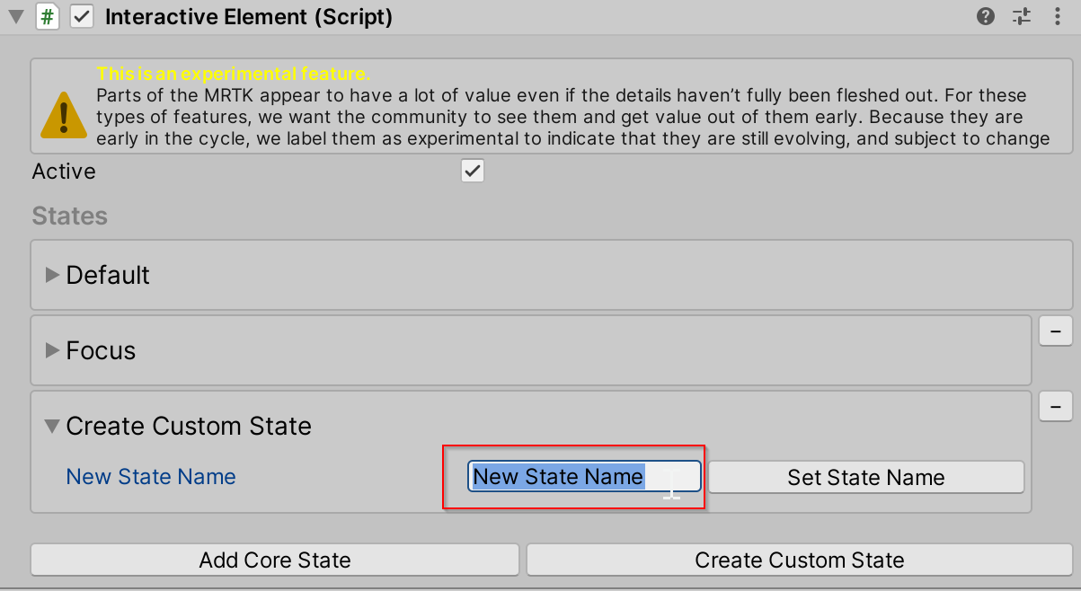 Entering the name of a new custom state