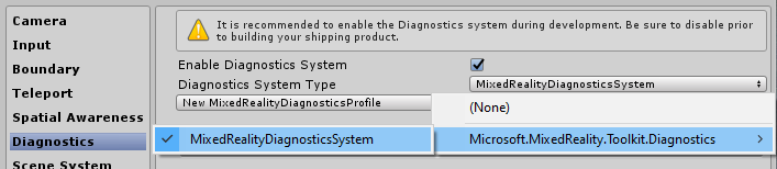 Diagnostics settings