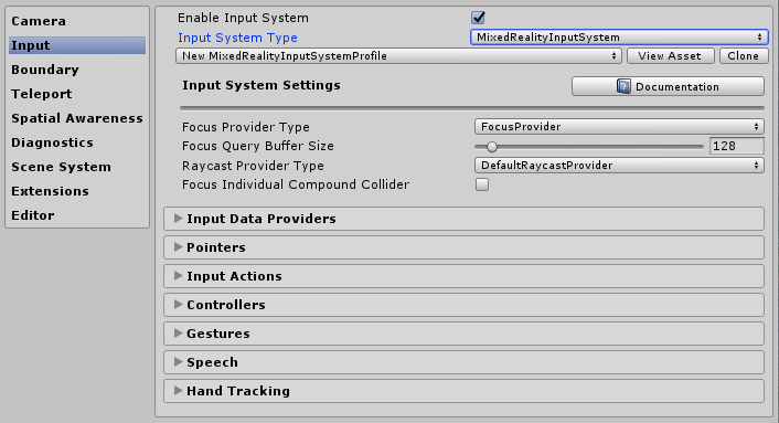 Input System settings 2