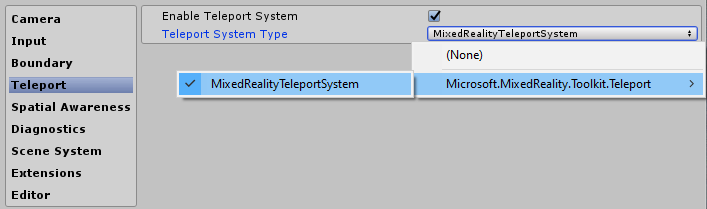 Teleport System settings