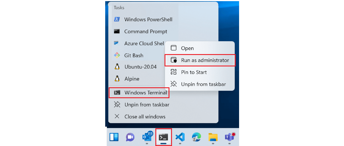 Windows ターミナルの管理者モード