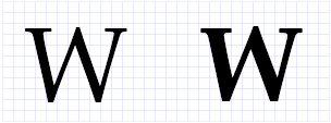 Normal と UltraBold の重みの文字 "W" の図