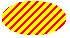 背景の色の上に広く間隔が広く、広く斜めの線で塗りつぶされた楕円の図 
