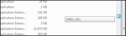 System32 フォルダー内の Shell32.dll ファイルの名前を表示するスクロール ヒントのスクリーン ショット。