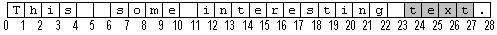 28 文字のテキスト文字列の図。4 つの単語のうちの 1 つが網掛けされています