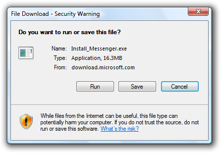 安全でない可能性のあるファイルのスクリーンショットの警告 