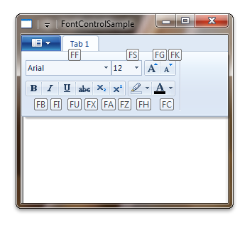 Windows 7 のワードパッドの fontcontrol キーヒントのスクリーン ショット。