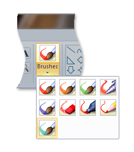 Windows 7 用 Microsoft Paint の分割ボタン ギャラリー コントロールのスクリーン ショット。