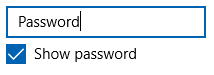 ユーザー設定の表示トグルを含むパスワード ボックス。