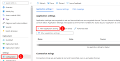 A screenshot showing the app settings for a web app and how to add a new setting in the Azure portal.