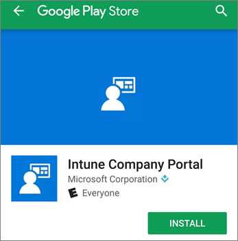 Google Play 스토어에서 Intune 회사 포털 설치 단추를 보여 주는 스크린샷