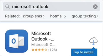 클라우드 아이콘을 탭하여 Outlook을 설치합니다.