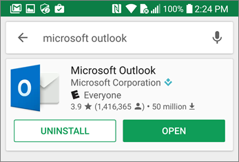 열기를 탭하여 Outlook 앱을 엽니다.