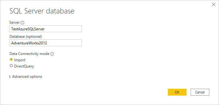 Enter Azure SQL database connection.