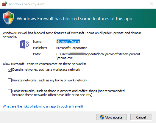 Windows 보안 경고 대화 상자의 스크린샷입니다.