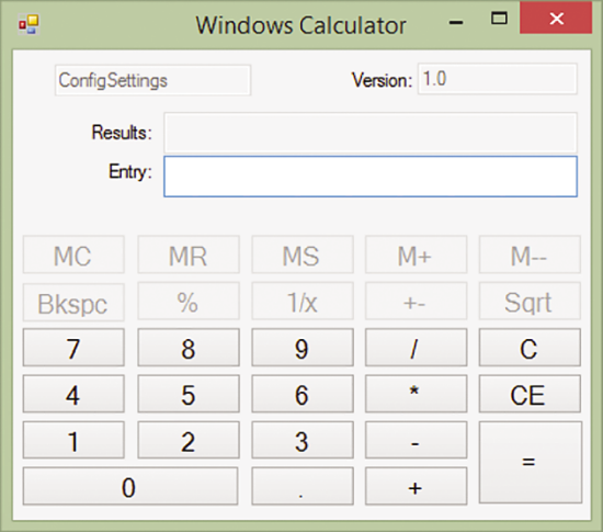 Windows Calculator with Keypad Feature Visible and Enabled, and the Memory and Advanced Functions Features Visible and Disabled