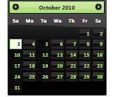 Trontastic 테마를 사용하여 스타일이 지정된 2010년 10월 달력 페이지를 보여 주는 스크린샷