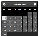UI-Darkness 테마를 사용하여 스타일이 지정된 2010년 10월 달력 페이지를 보여 주는 스크린샷