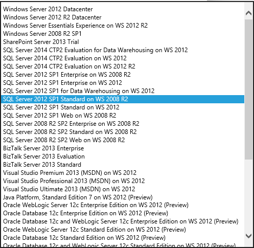 SQL Server VM 이미지 목록