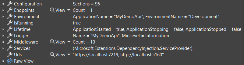 .NET 8에서 WebApplication 형식의 유용한 디버거 표시
