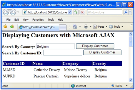 웹 서비스에 대한 비동기 AJAX 호출을 통해 얻은 데이터 바인딩