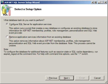 Application Services에 대한 SQL Server 구성하도록 선택