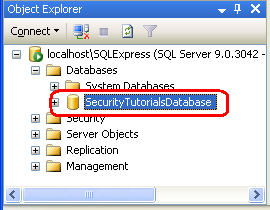 데이터베이스 이름을 SecurityTutorialsDatabase로 바꿉니다.