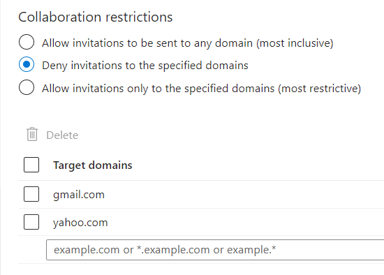 Shows the deny option with added domains