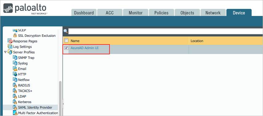 Screenshot shows the SAML Identity Provider Profile