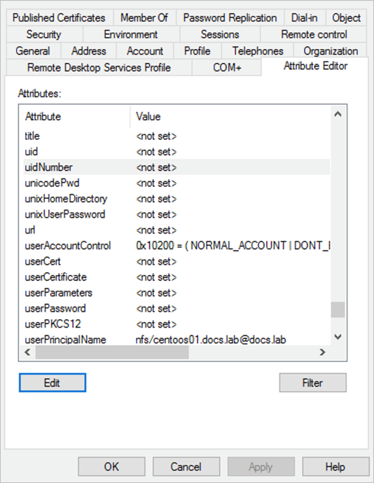 Active Directory 특성 편집기