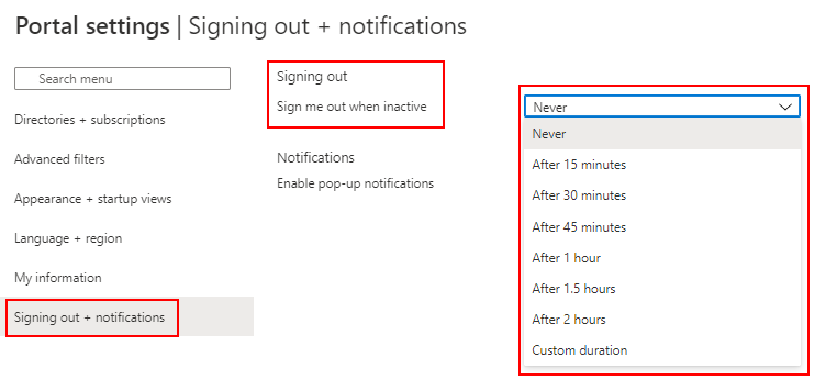 Screenshot showing the user timeout settings option.