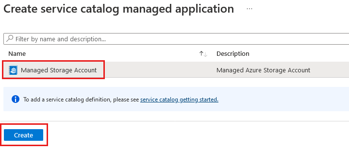 Screenshot that shows managed application definitions that you can deploy.