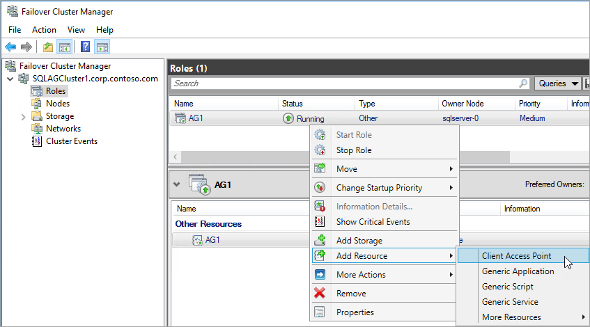 Screenshot that shows the Client Access Point menu option.