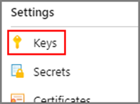 리소스 탐색 메뉴의 키 옵션 스크린샷.