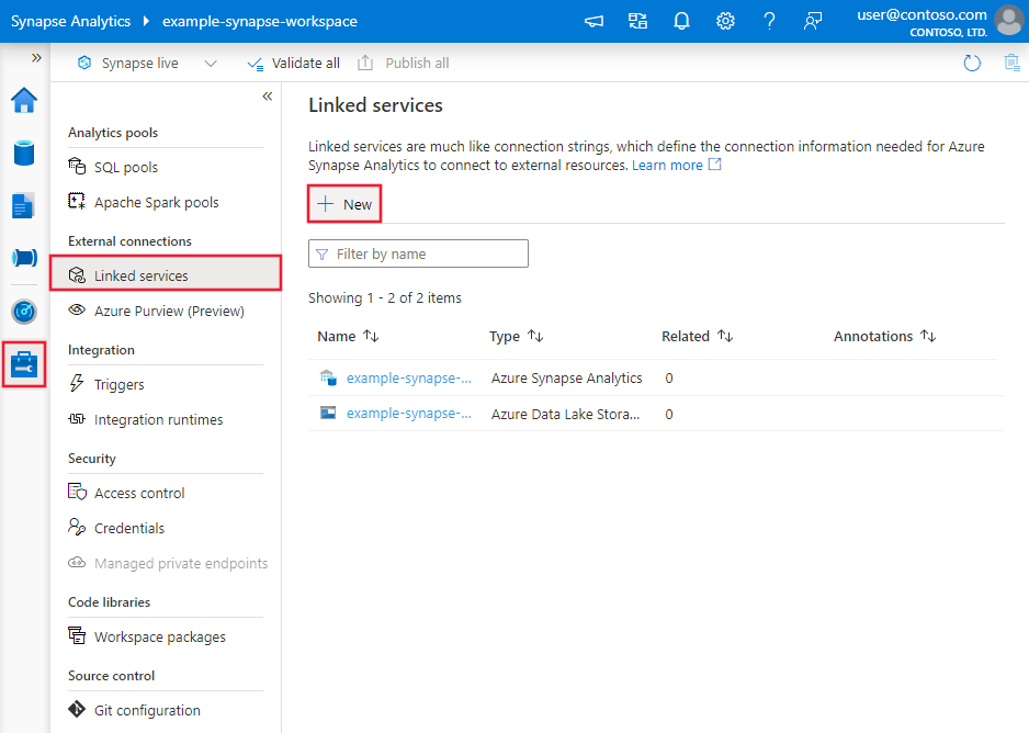Create a new linked service with Azure Synapse UI.