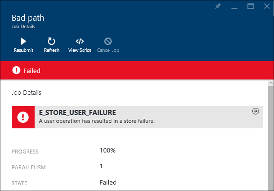 Azure 데이터 레이크 분석 실패 작업