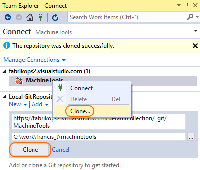 Cloning a Git Repository from a connected organization in Azure DevOps