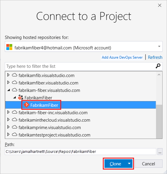 Cloning a Git Repository from a connected organization in Azure Repos