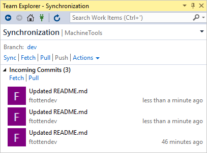 Using Pull to download changes in Git in Visual Studio