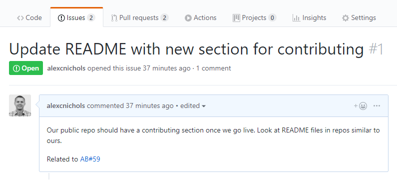 Azure Boards 작업 항목을 GitHub의 관련 문제와 연결할 수 있음을 보여 주는 스크린샷.