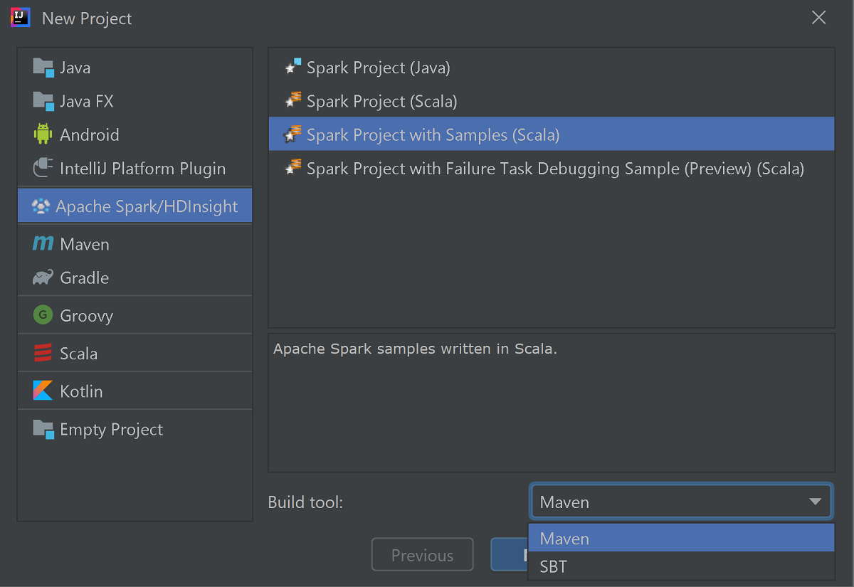 Intellij Create New Project Spark.