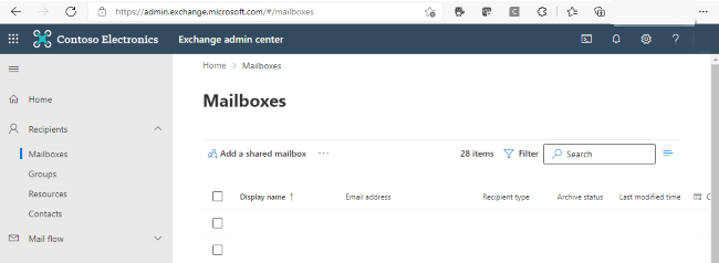 Microsoft 365 Admin Center mailbox