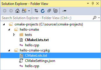 Visual Studio 솔루션 탐색기의 스크린샷.