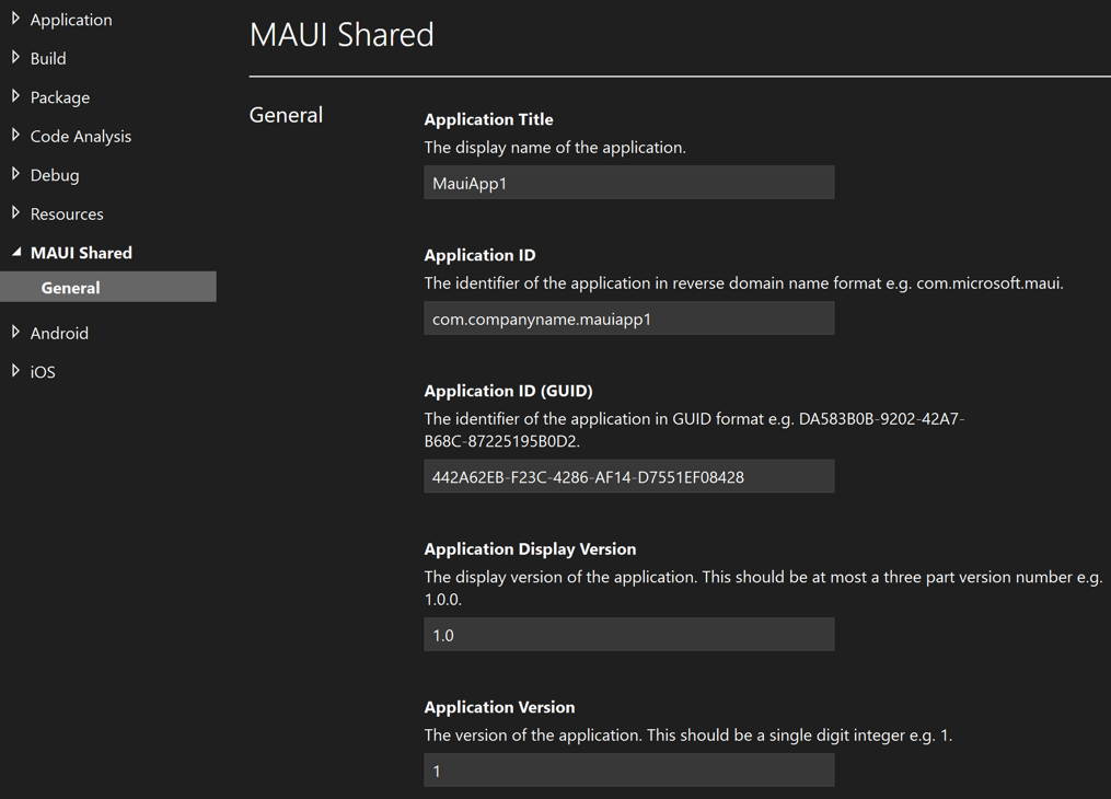 .NET MAUI app manifest screenshot.