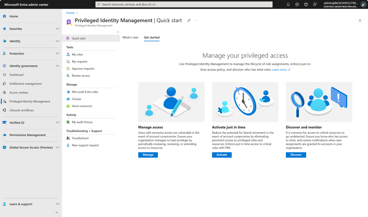Azure Portal의 Privileged Identity Management 스크린샷
