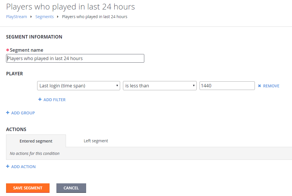 게임 관리자 - PlayStream - 세그먼트 - 24시간 동안의 XP 플레이어