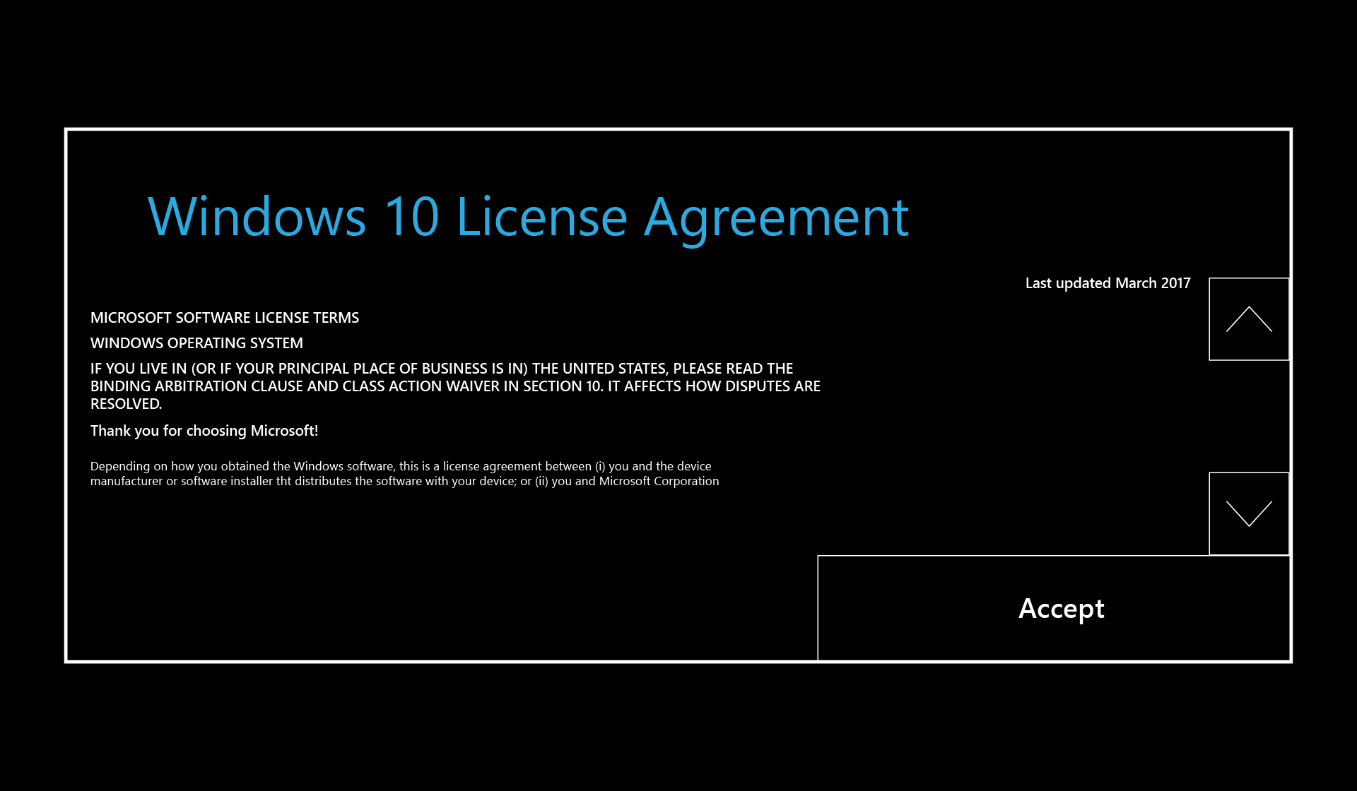 Windows 사용권 계약.