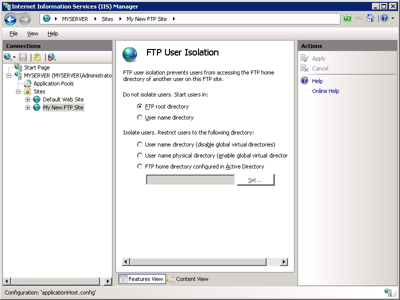 IS Manager 화면의 F TP 사용자 격리 기능 페이지 스크린샷.